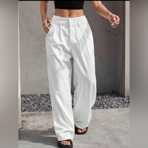 Elegant White Striped Women's Dress Pants